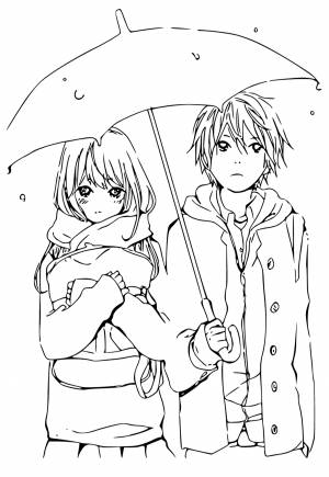 Раскраска Аниме Зонтик