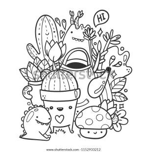 Cute Garden Monsters Doodle Coloring Page