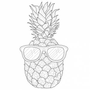 Ананас в очках раскраска антистресс для детей и взрослых иллюстрация на белом фоне