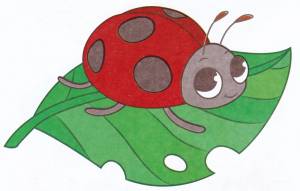Раскраска Божья коровка на листочке