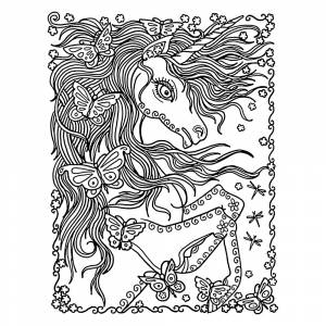 Раскраска Единорог антистресс с бабочками
