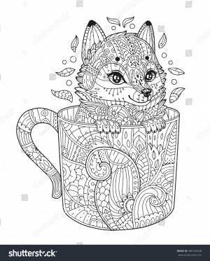 Fox Cup Adult Antistress Coloring Page