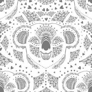 Антистрессовый эскиз от руки рисунок коалы с элементами каракули и zentangle