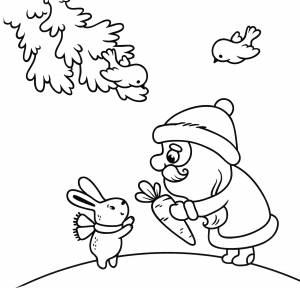 Раскраска Дед мороз и кролик