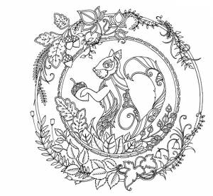 Раскраска лесная арт терапия с белочкой