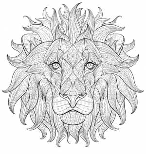 Раскраски антистресс, Раскраска Лев для взрослых Антистресс Дикие животные