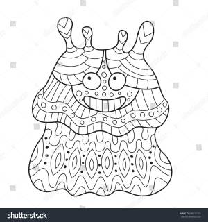 Outlined Doodle Antistress Coloring Funny Monster