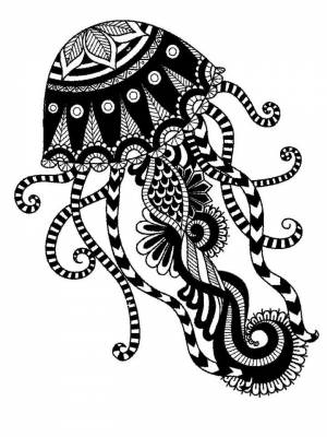 Раскраска Медуза Антистресс черно белая онлайн