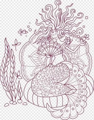 антистрессовая раскраска, медуза русалка, png