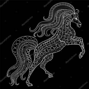 Ручной рисунок лошади для антистрессовой раскраски  с высокими деталями Векторное изображение ©i_panki 85251360