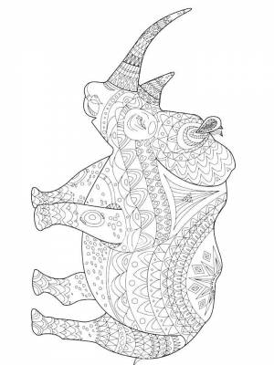 Раскраска Носорог Антистресс  картинку для детей