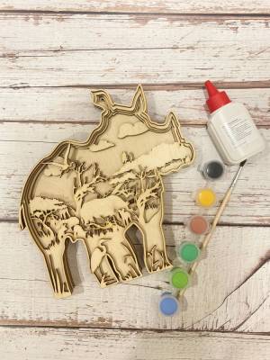 Набор для творчества Носорог деревянная 3D раскраска из серии Сафари