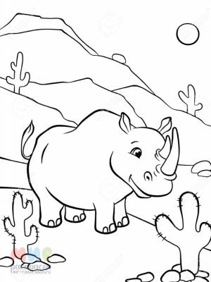 Раскраска Носорог почесал рогом бок
