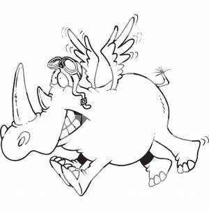 Раскраски Раскраска Носорог с крыльями Животные