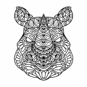 Раскраска голова носорога дзен дудл