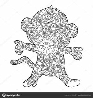 Раскраски Zentangle Monkey Mandala Взрослых Книга Антистрессовых Раскрасок Векторное изображение ©softflora 647443832