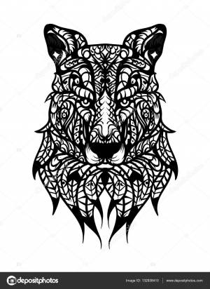 Ручная волчья голова с рисунком этнической каракули