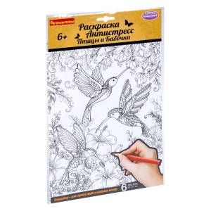 Раскраска-антистресс Bondibon Птицы и Бабочки 6 листов