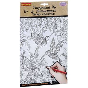 Раскраска-антистресс Bondibon Птицы и Бабочки 6 листов