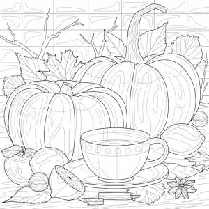 Чай и тыквыосеньраскраска антистресс для детей и взрослых