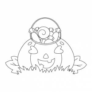 Тыква со сладостями раскраска страница книги для детей хэллоуин тема мультфильм стиль персонажа векторная иллюстрация изолирована на белом фоне