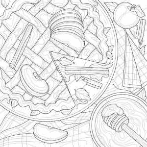 Яблочный пирог с корицей и медомраскраска антистресс для детей и взрослых
