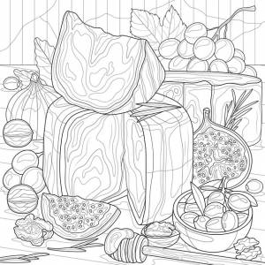 Сыр с инжиром грецкими орехами и виноградом раскраска антистресс для детей и взрослых