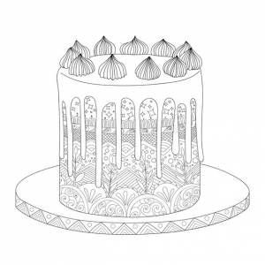 Ручной рисунок торта для раскраски для взрослых антистресс