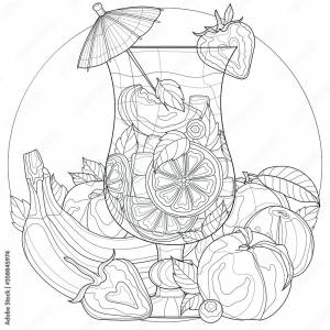 Cocktail with fruits and an umbrella