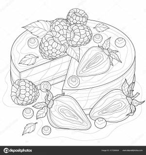 Торт Ягодами Клубника Малина Черника Раскраска Книги Антистресс Детей Взрослых Векторное изображение ©vlasenko
