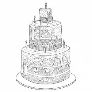 Ручной рисунок торта для раскраски для взрослых антистресс