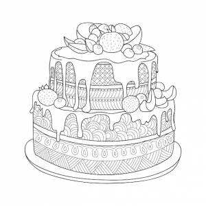 Ручной рисунок торта с ягодами для раскраски для взрослых в стиле zentangle