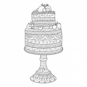 Ручной рисунок торта с ягодами для раскраски для взрослых в стиле zentangle