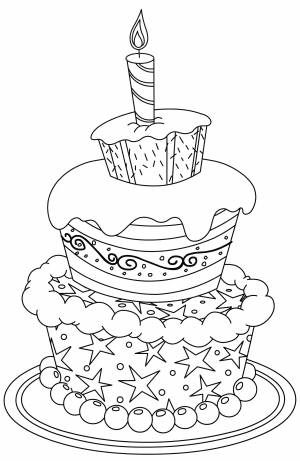 Раскраска Большой торт со здёздочками