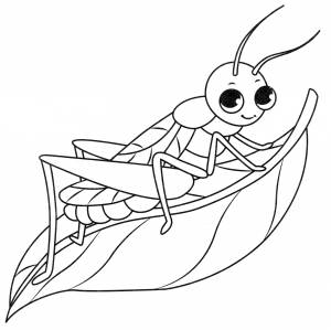 Раскраска Кузнечик на листочке