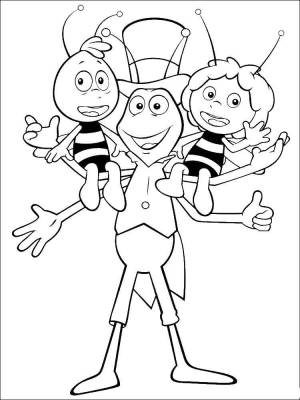 Раскраски флип, Раскраска Кузнечик флипп несет пчелок пчелка Мая