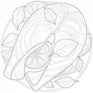 Лосось с базком и лимономраскраска антистресс для детей и взрослых