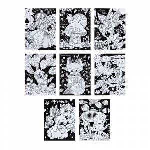 ХОББИХИТ Раскраска бархатная антистресс, бумага, 6 фломастеров, 21х28см, 8 дизайнов в Москве