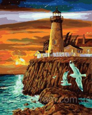 Картина раскраска Маяк на скале