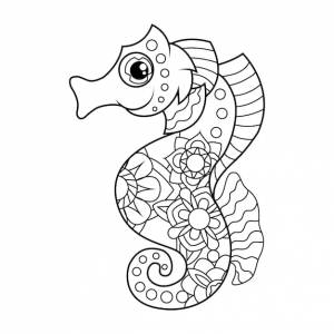 Книжка-раскраска для детей симпатичный морской конек в стиле zentangle