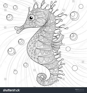 Seahorse Adult Antistress Coloring Page Black