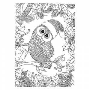 Раскраска Антистресс сова на Новый год