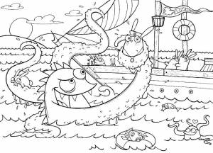 Раскраски Раскраска Огромный осьминог и корабль корабль раскраски антистресс