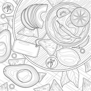 Гуакамолекнижка-раскраска антистресс для детей и взрослых иллюстрация на белом фонезентангл стиль ручной рисунок