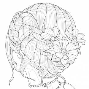 Девочка с цветами в волосахраскраска антистресс для детей и взрослых