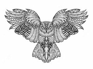 Раскраски Раскраска Сова из узоров парит в воздухе раскраски антистресс детские
