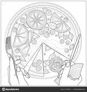 Пирог Ягодами Апельсинами Вкусный Десерт Книга Раскраски Антистресс Детей Взрослых Векторное изображение ©vlasenko