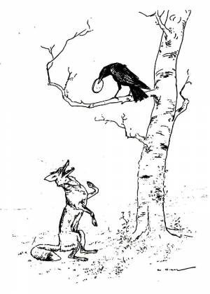 Ворона и лисица раскраска