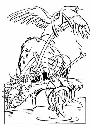 Раскраска Лебедь Щука И Рак