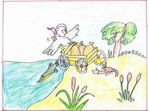 Как нарисовать басню Лебедь, рак и щука поэтапно?